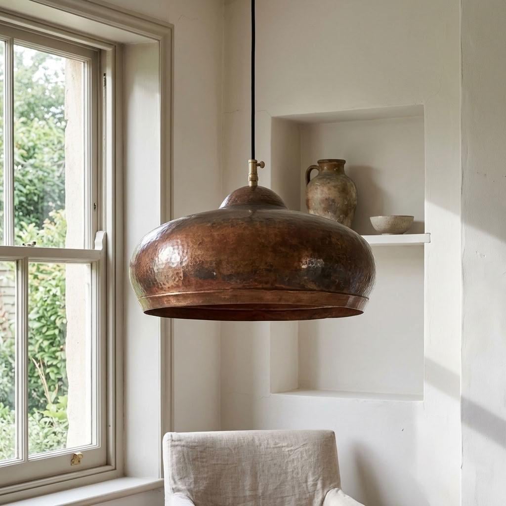 Dark Copper Dome Pendant Light, Rounded Shade for Kitchen Island, Rustic Copper Hanging Lamp