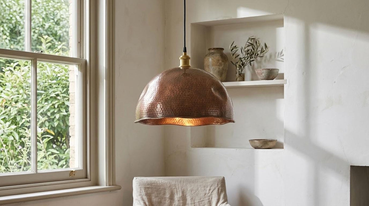 Handmade Round Copper Ceiling Pendant, Copper Hammered Dome Shade for Kitchen