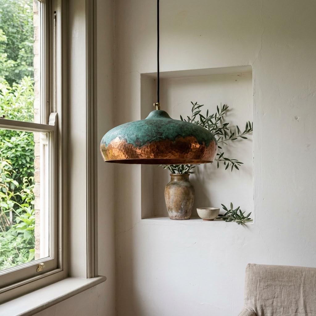 Green Patina Onion Pendant Lamp, Rustic Kitchen Island Lighting