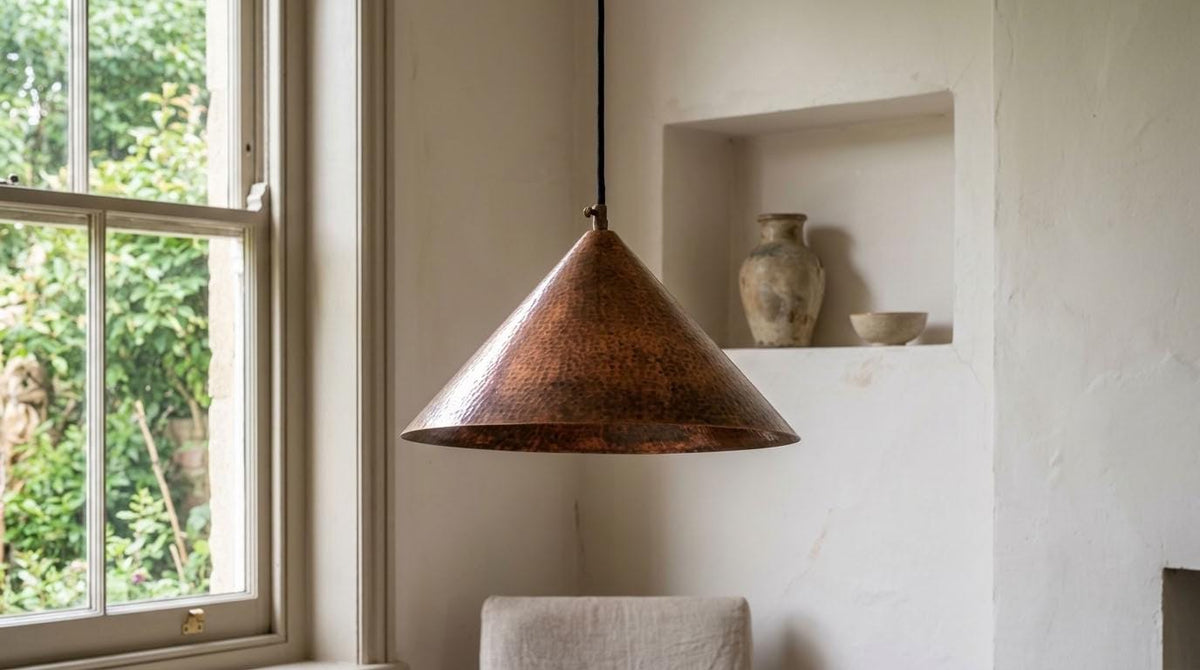 Hammered Copper Cone Pendant Light for Kitchen Island