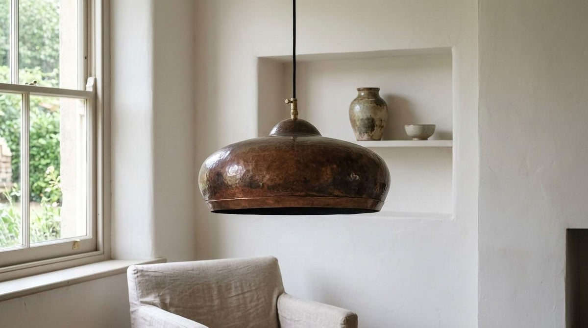 Dark Copper Dome Pendant Light, Rounded Shade for Kitchen Island, Rustic Copper Hanging Lamp