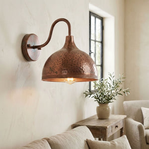 Hammered Copper Dome Wall Sconce with Beaded Rim