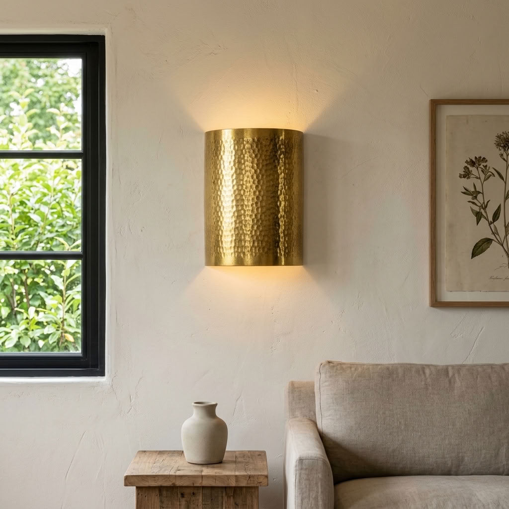 Hammered Brass Cylinder Wall Sconce