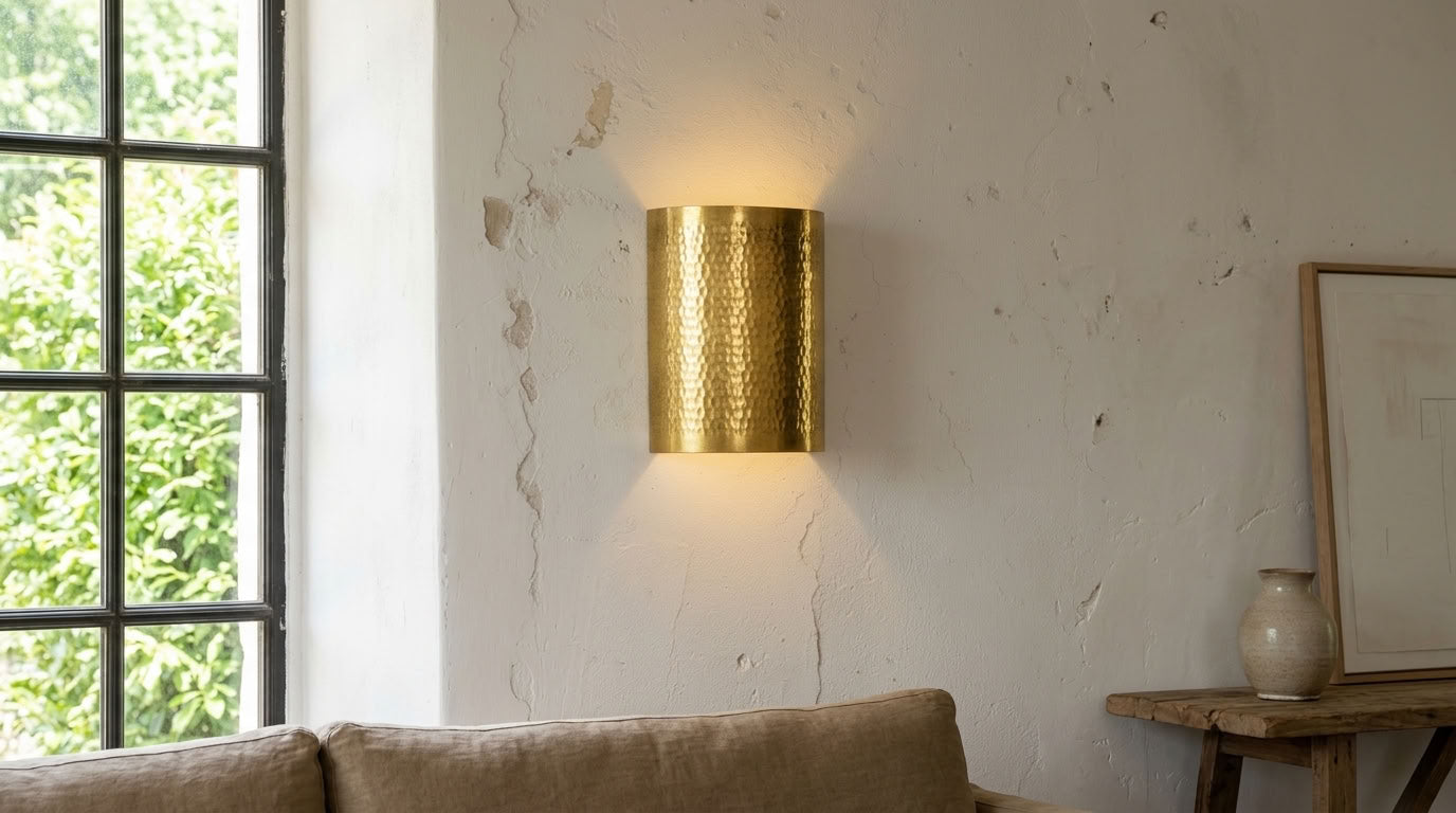 Hammered Brass Cylinder Wall Sconce