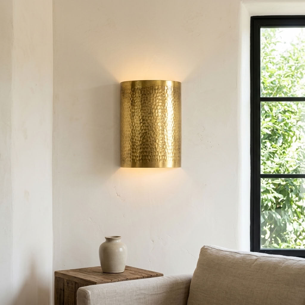 Hammered Brass Cylinder Wall Sconce