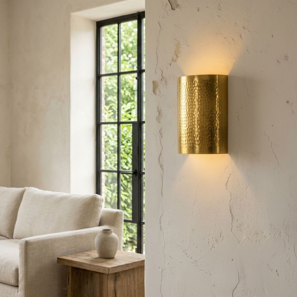 Hammered Brass Cylinder Wall Sconce