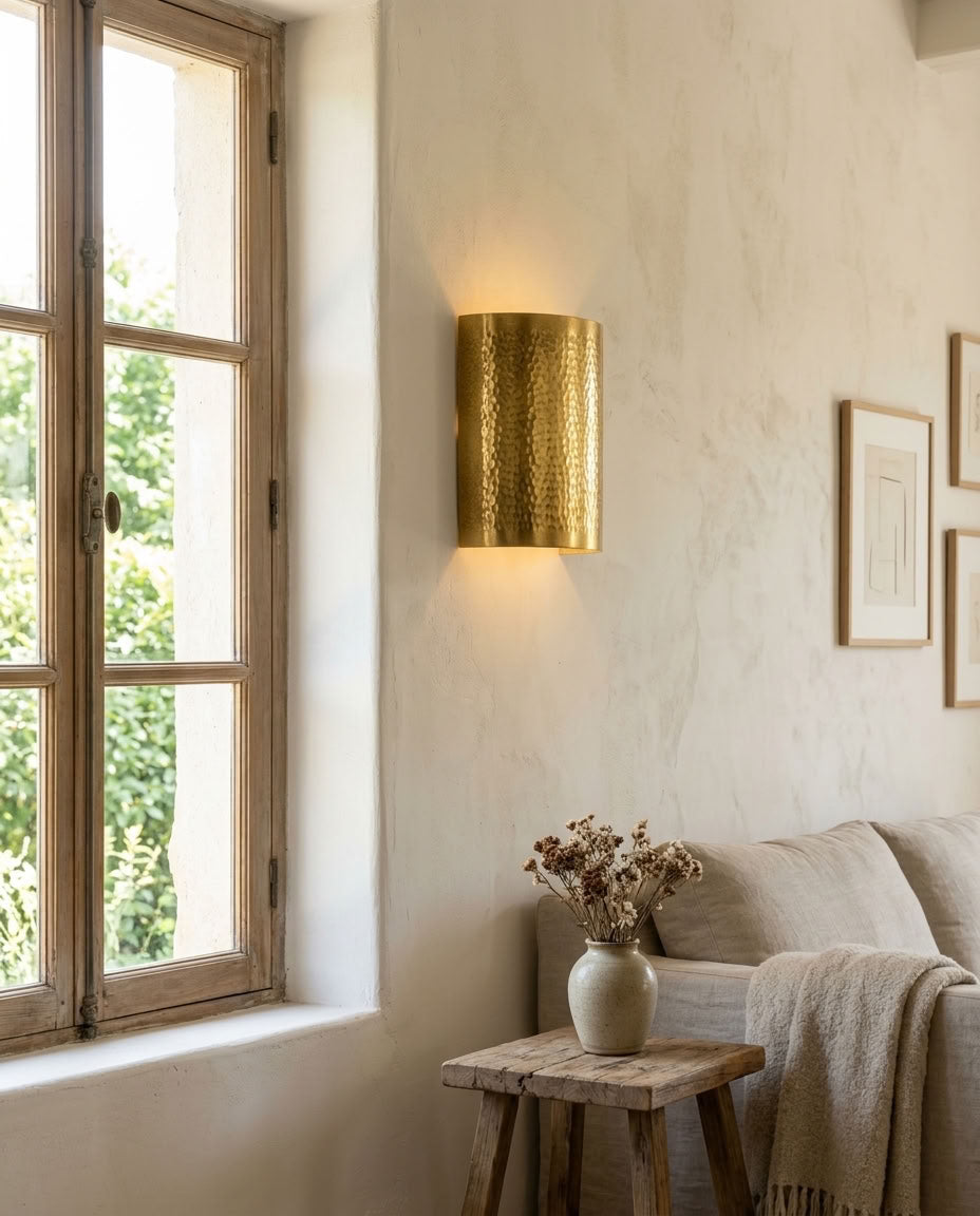 Hammered Brass Cylinder Wall Sconce