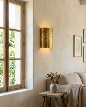 Hammered Brass Cylinder Wall Sconce
