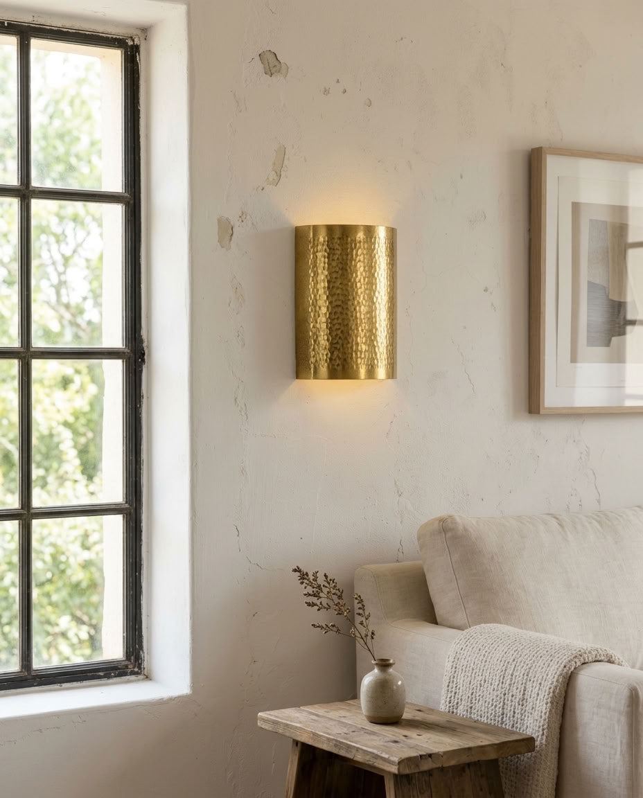 Hammered Brass Cylinder Wall Sconce