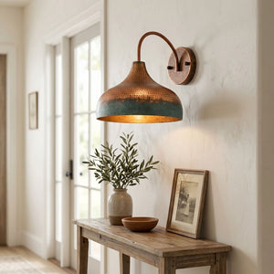 Copper Dome Wall Sconce with Green Patina Band