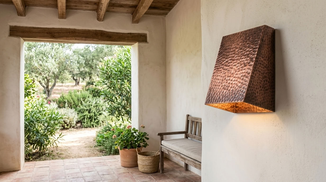 Hammered Copper Angular Box Wall Sconce