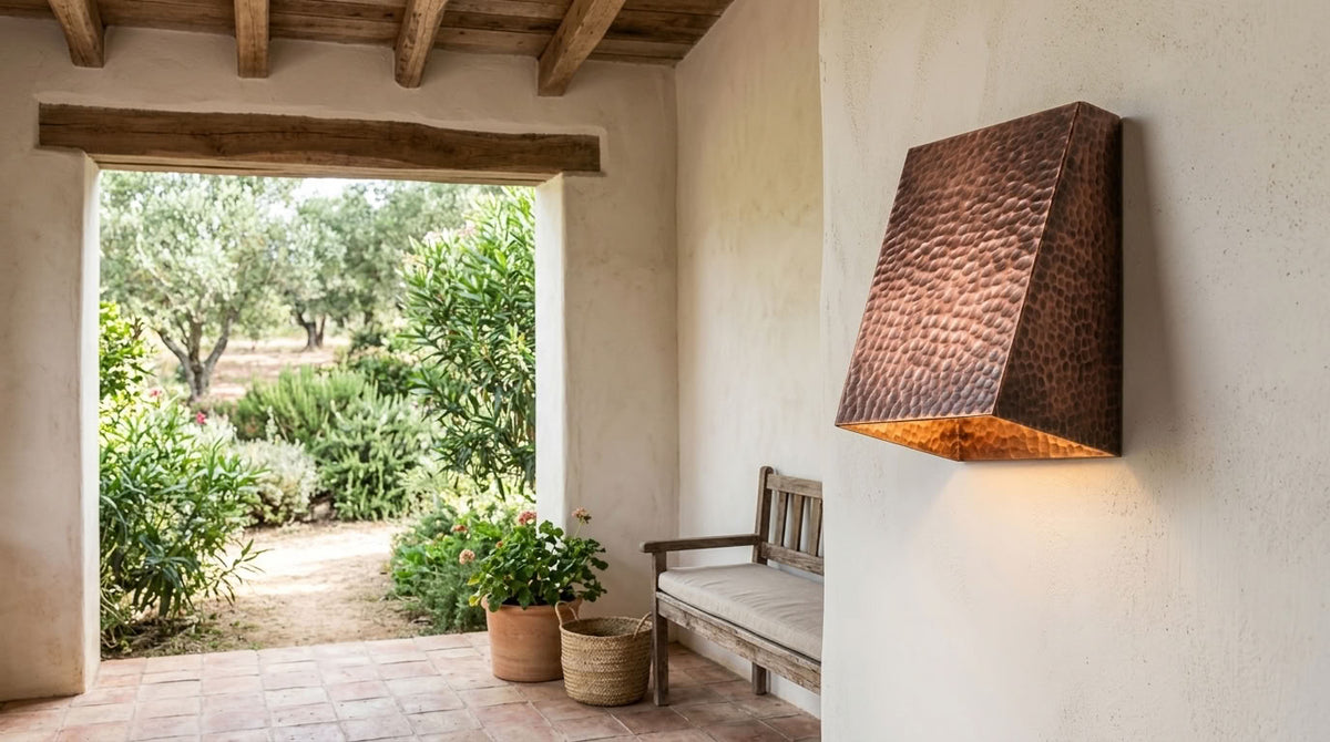 Hammered Copper Angular Box Wall Sconce