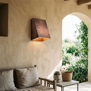 Hammered Copper Angular Box Wall Sconce