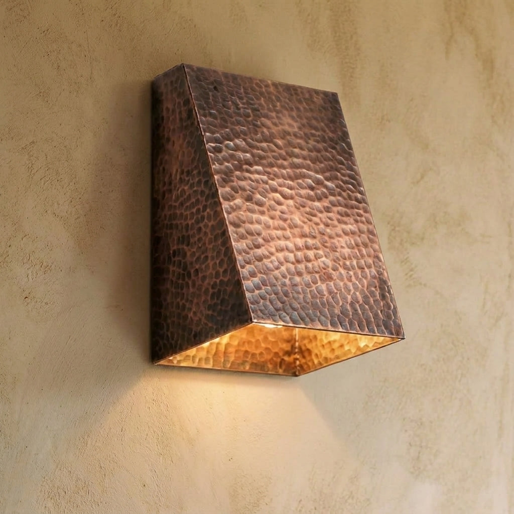 Hammered Copper Angular Box Wall Sconce