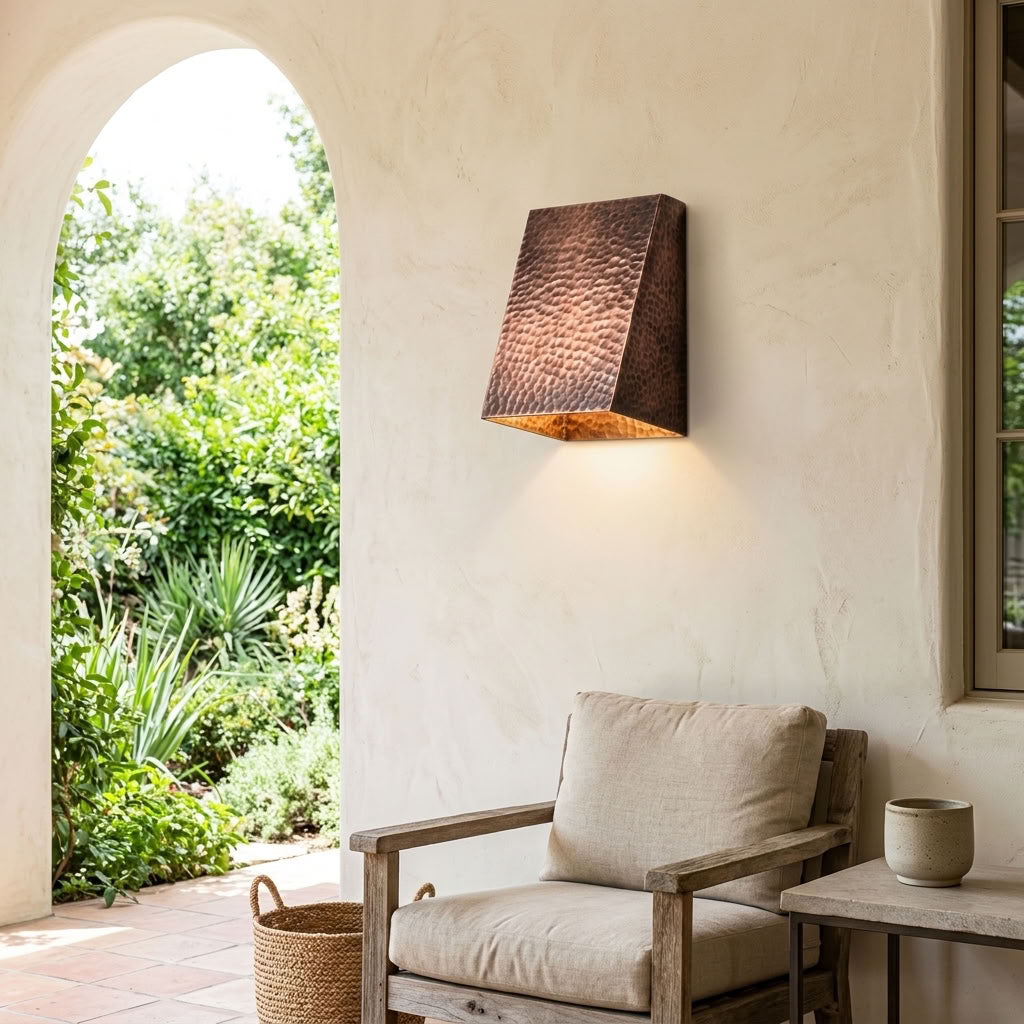 Hammered Copper Angular Box Wall Sconce