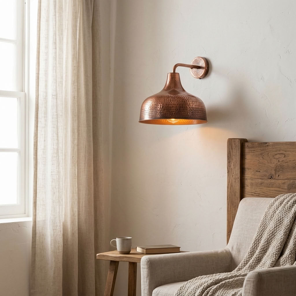 Hammered Copper Wide Dome Wall Sconce