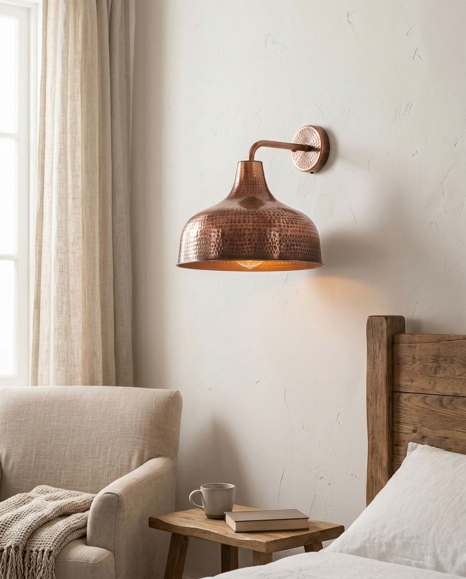 Hammered Copper Wide Dome Wall Sconce