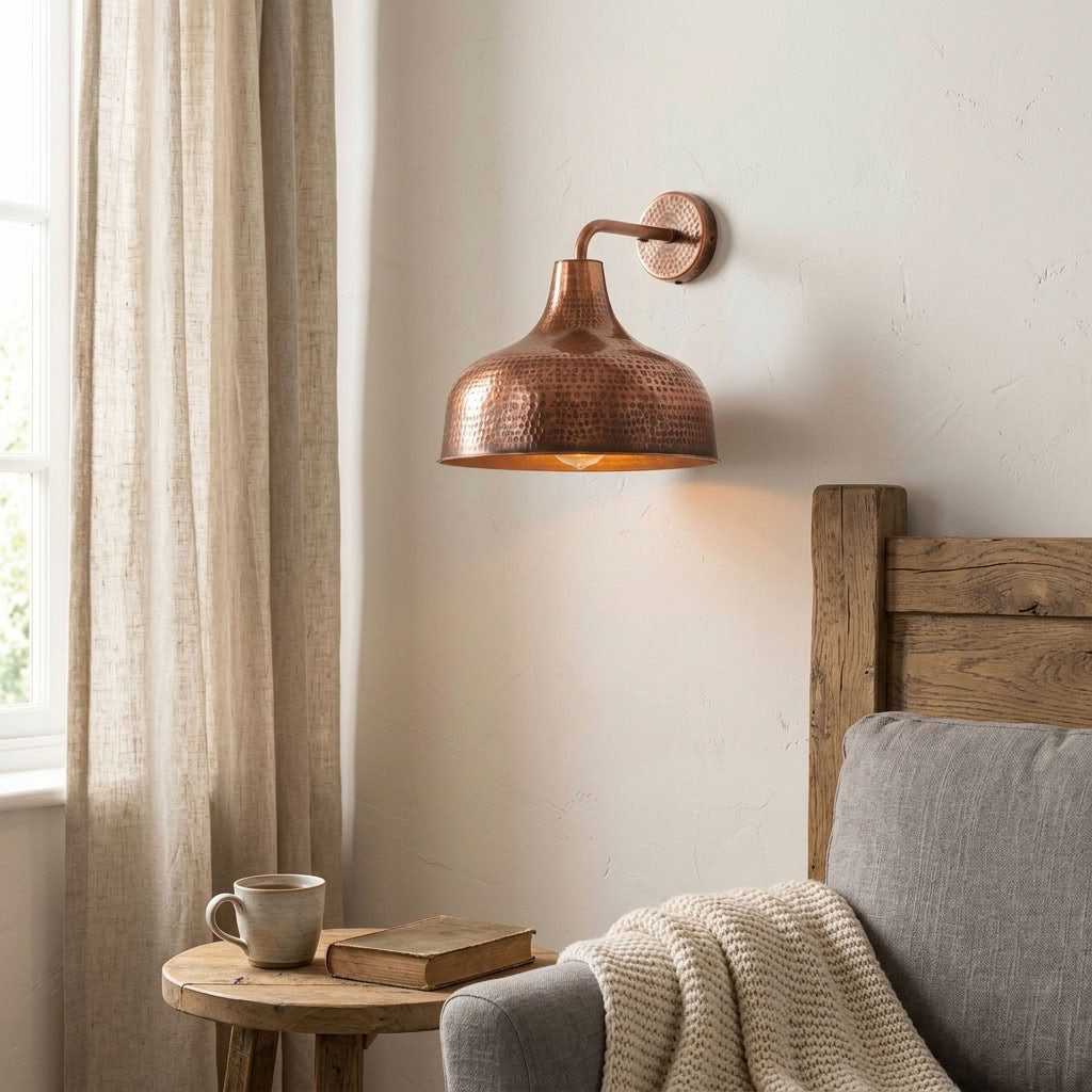 Hammered Copper Wide Dome Wall Sconce