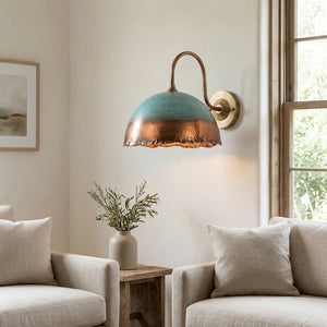 Turquoise Patina Copper Scalloped Dome Wall Sconce