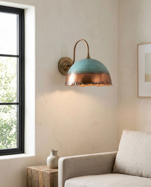 Turquoise Patina Copper Scalloped Dome Wall Sconce