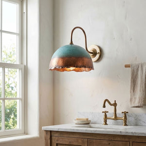 Turquoise Patina Copper Scalloped Dome Wall Sconce