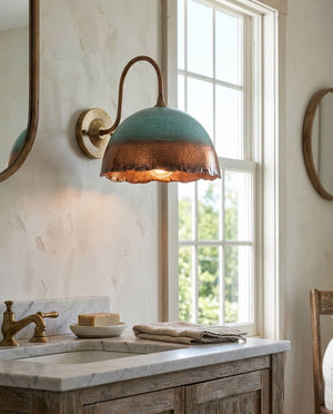 Turquoise Patina Copper Scalloped Dome Wall Sconce