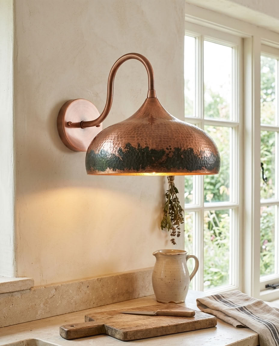 Hammered Copper Dome Wall Sconce with Verdigris Band