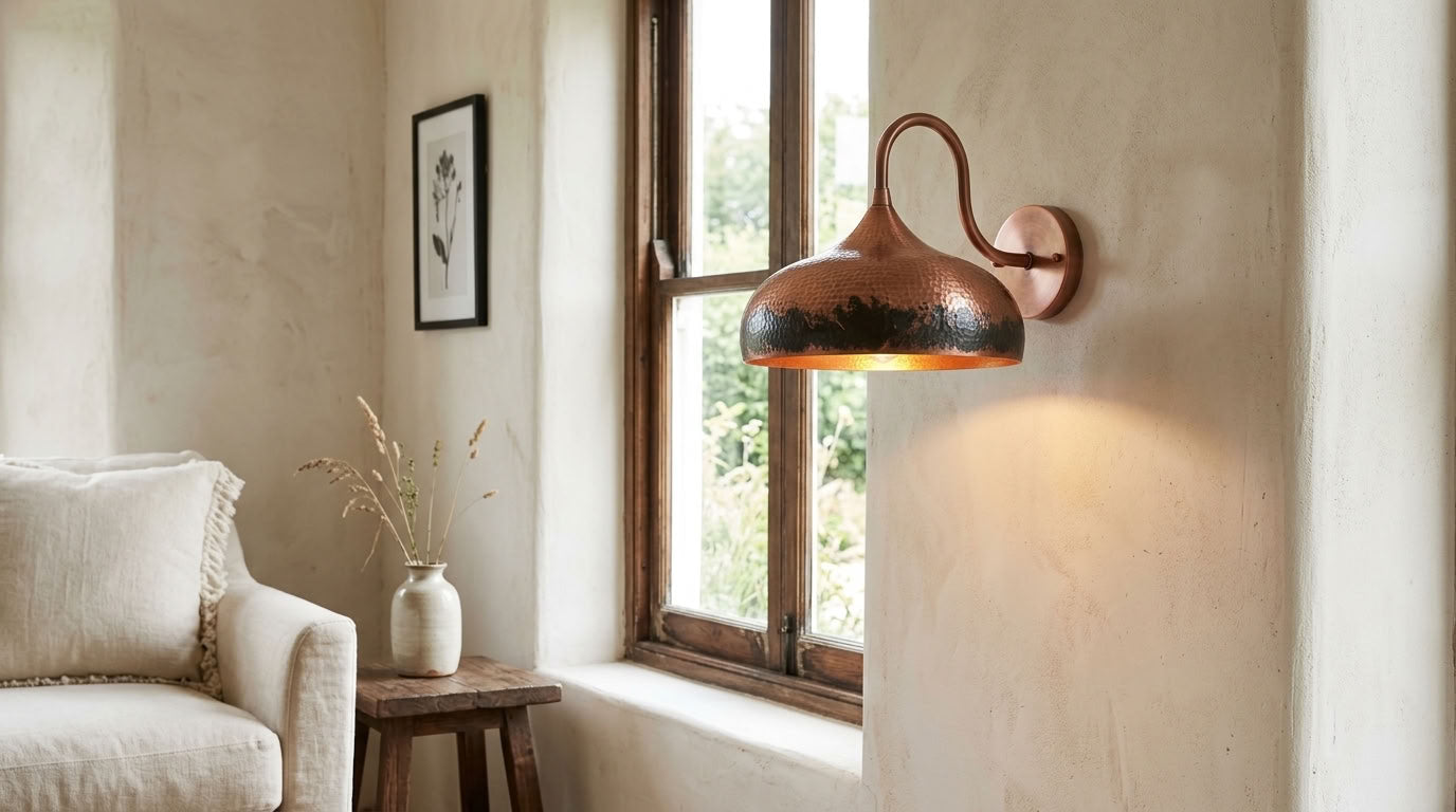 Hammered Copper Dome Wall Sconce with Verdigris Band