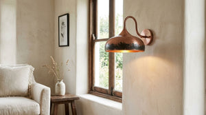 Hammered Copper Dome Wall Sconce with Verdigris Band