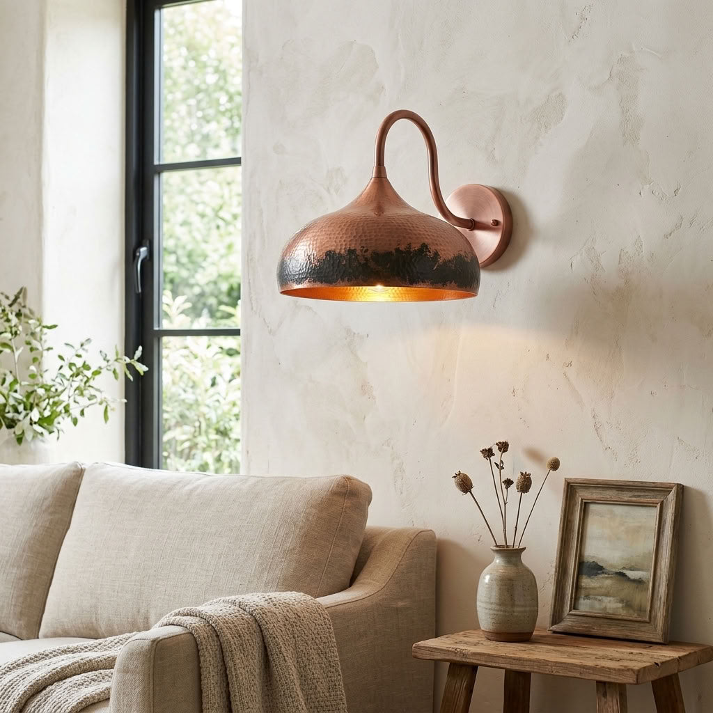 Hammered Copper Dome Wall Sconce with Verdigris Band