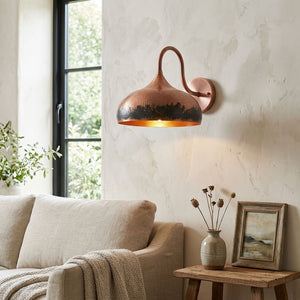 Hammered Copper Dome Wall Sconce with Verdigris Band