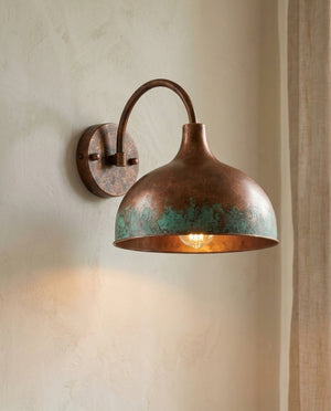 Copper Wide Dome Wall Sconce with Green Patina Band