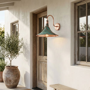 Verdigris Copper Cone Wall Sconce with Spiral Detail